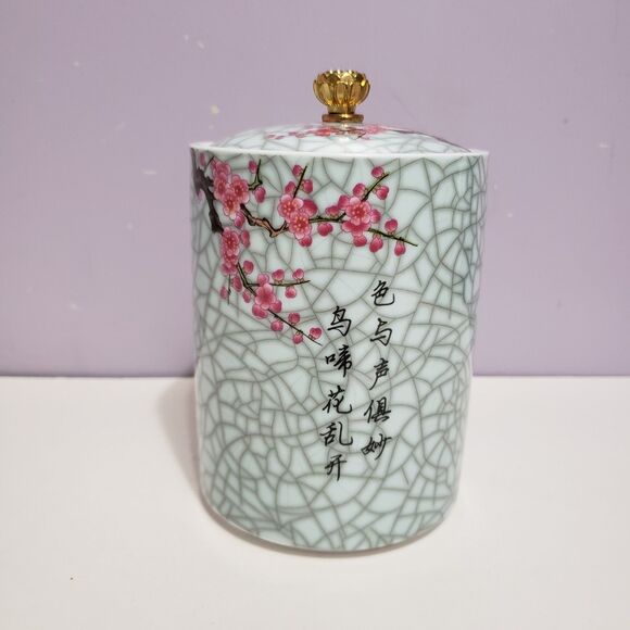 Asian Porcelain Ceramic Tea Bag / Trinket Canister Home Decor 5"×3.5" - Picture 2 of 10